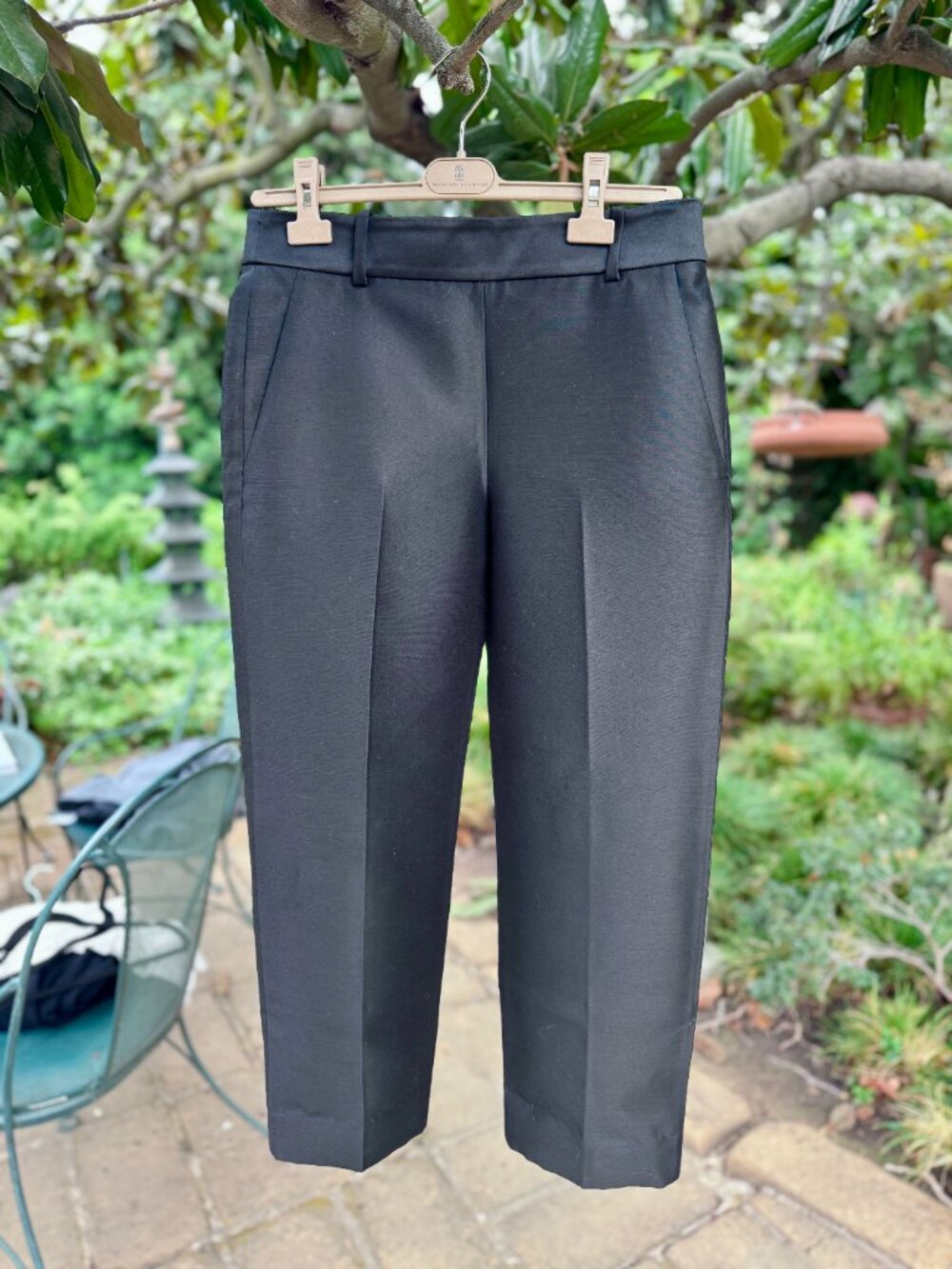 Khaite Cam Black cropped wool silk-blend faille straight-leg pants US 4